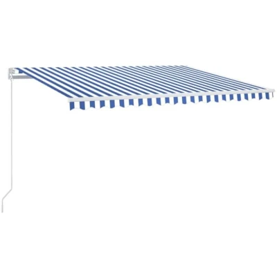 Image of vidaXL Manual Retractable Awning with LED 400x300 cm Blue and White