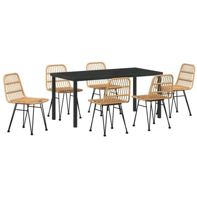 Image of vidaXL 7 Piece Garden Dining Set Brown Poly Rattan