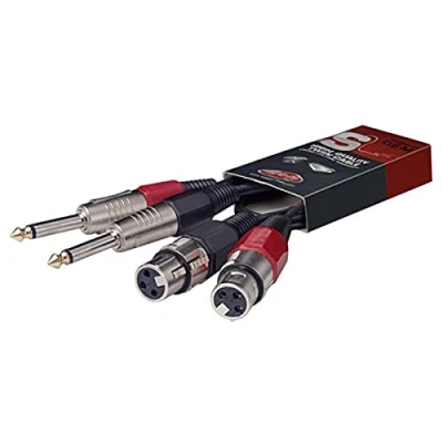 Image of Stagg 18330 60 cm 3 Pin 2x Phone Plug/2x Female XLR Connector Twin Cable Black