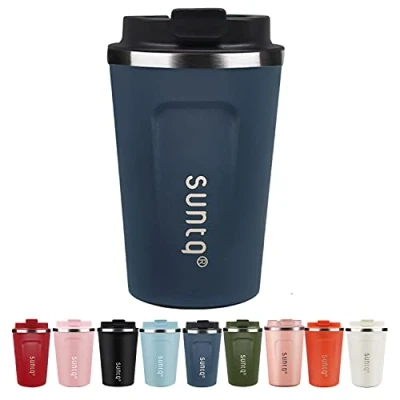 Image of SUNTQ Coffee Travel Mug with Leakproof Lid Reusable Cups Thermal Insulated Cup Stainless Steel for Hot and Cold Drinks, 13oz/380ml, Sea Blue