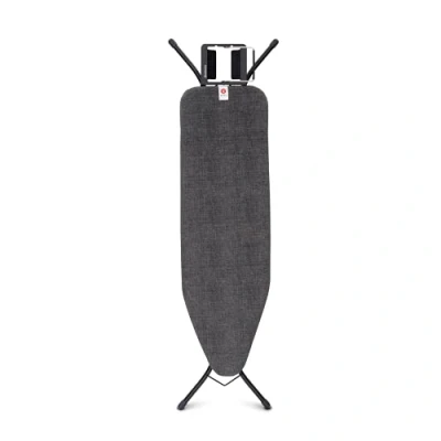Image of Brabantia Ironing Board B with Adjustable Iron Rest in Height Non Slip Rubber Feet Cotton Cover Foam Layer Foldable Denim Black 124x38 cm