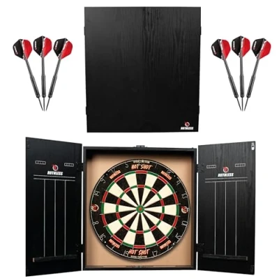 Image of Ruthless Home Darts Centre Complete Dart Board Including Cabinet, Dartboard and 2 Sets of (CAB518)