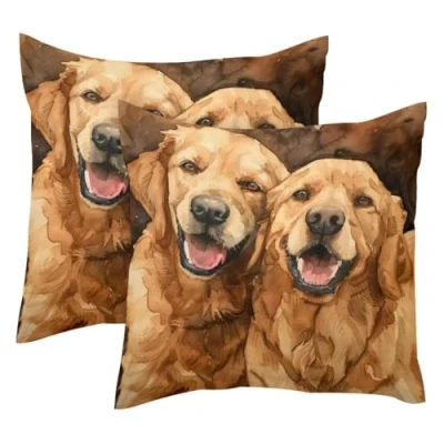 Image of Watercolor Labrador Dogs 2 Pack Square Throw Pillow Covers Decorative Soft Velvet Pillowcase for Couch Sofa Bed Car Living Room, 40x40cm