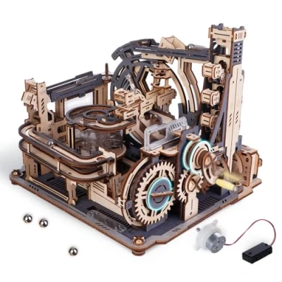 Image of ROKR Electric Marble Run Model Kits for Adults to Build,Marble Spaceport 3D Wooden Puzzle,Night City 2.0,Unique Gift Idea Men Kids (LGC01)