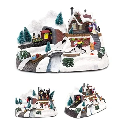 Image of Illuminated Christmas Scene With Movement Xmas Model Village Light Up LED Animated Ornament Design Varies One Supplied