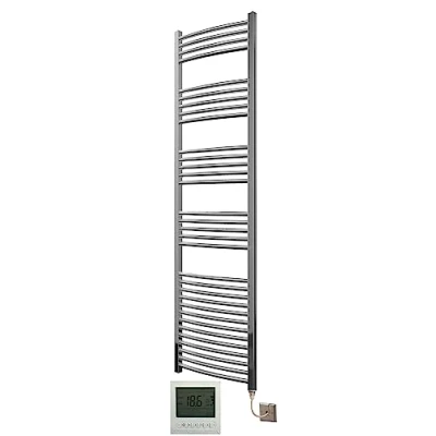 Image of Greened House Electric Chrome 500W x 1800H Curved Towel Rail + Timer and Room Thermostat Bathroom Rails