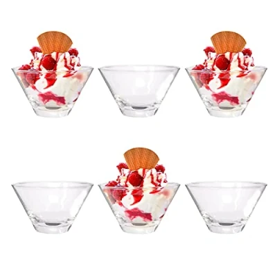 Image of GK Global Kitchen Glass Dessert Bowls Ice Cream Sundae Glasses Pack of 6 Stackable Appetiser Fruit Salads Cocktail Pudding Nibble Dishes Serving Bowls, 260ml
