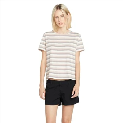 Image of Volcom Women&#039;s Halite Striped Short Sleeve Tee, Dusty Rose, Large