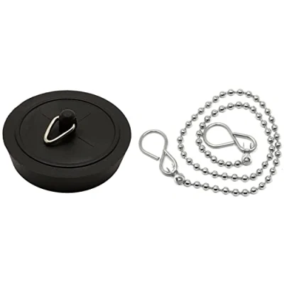 Image of fiXte Replacement Sink Plug Shower Bath Black 45mm (1 3/4&quot;) with 450mm (18&quot;) Chain or 38mm 1/2&quot;) 300mm (12&quot;) (12&quot; Plug)