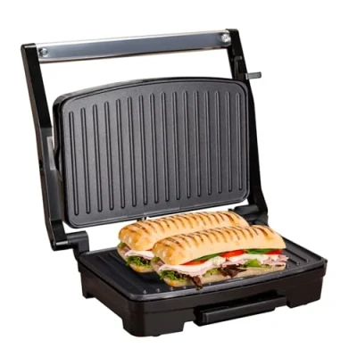 Image of Sensio Home Panini Press, Sandwich Toaster &amp; Health Grill Non Stick Easy Clean Plates, Automatic Temperature Control, Excess Oil Channel Drip Tray, Floating Plate For Even Cooking
