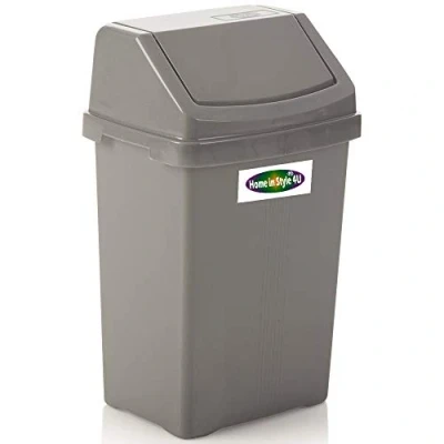 Image of Plastic Swing Recycling Bin Rubbish Waste Dustbin Home Office Kitchen Bins (25L, Silver/Grey)