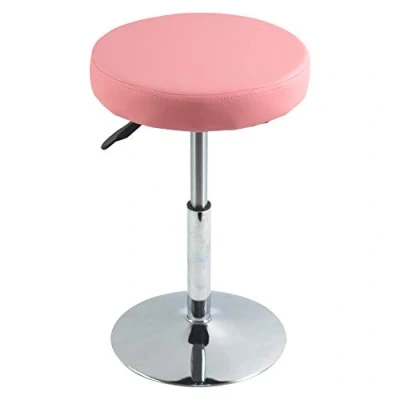Image of FURWOO PU Leather Round Barber Shop Stool Height Adjustable Swivel Workshop Home Kitchen Short Bar Stools without Backrest Small(Pink)