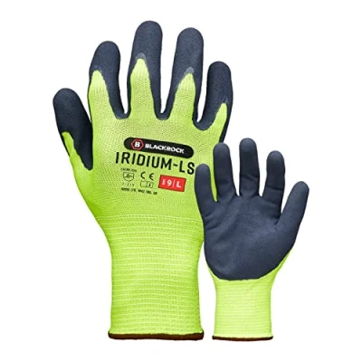 Image of Blackrock Iridium LS Yellow Safety Work Gloves Mens Womens, Sandy Latex Coating Maximum Dry &amp; Wet Grip, Enhanced Visibility Neon Polyester Liner, Ideal For Highway, Construction, Gardening Medium