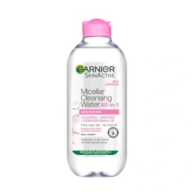 Image of Garnier Micellar Cleansing Water, Gentle face Cleanser &amp; Makeup Remover, Fragrance Free, Vegan Formula, Suitable For All Skin Types, Even Sensitive, Active, 400ml