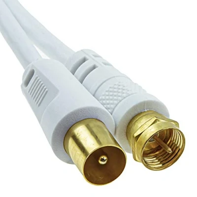 Image of kenable Coaxial F Type Connector Male to RF TV Aerial Plug Cable White 3m Gold [3 metres]