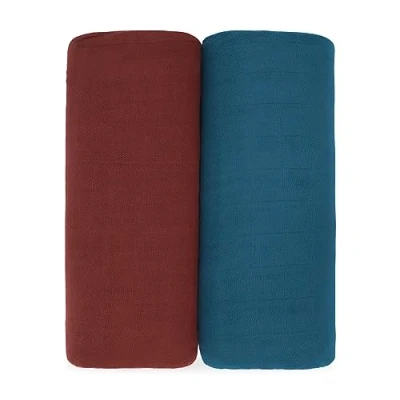 Image of Comfy Cubs 2 Pack Muslin Baby Blanket for Newborn, Swaddle Blanket, Neutral Receiving Boys and Girls (Wine &amp; Neptune)