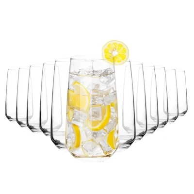 Image of Homiu Highball Drinking Tumbler Glasses Set of 12 480 ML Crystal Glassware Florence Collection Dishwasher Safe