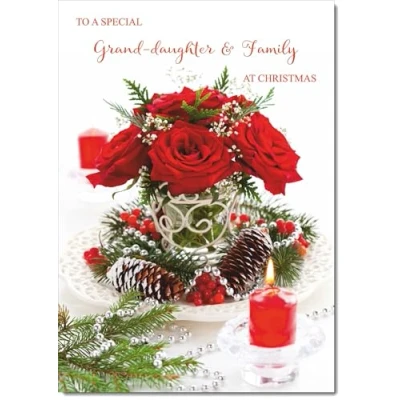 Image of doodlecards Granddaughter and Family Christmas Card Red Flower Arrangement Medium Size for &amp; with Plain Envelope