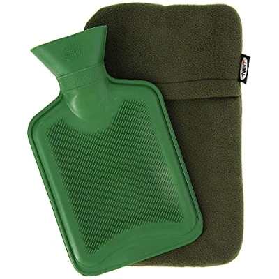 Image of NGT Hot Water Bottle 1lt Litre Capacity with Green Fleece Lined Casing Fishing Camping Hiking Home