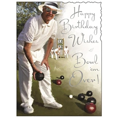 Image of Greeting Card (JJ4269) Male Birthday Bowling Green Silver Foil Embossed Finish