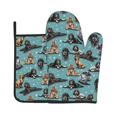Image of Cocker Spaniel Oven Gloves Heat Resistant Pot Holders Cooking Mitts Kitchen Baking