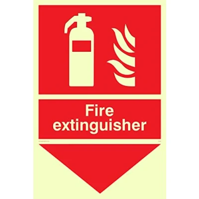 Image of Viking Signs FZ339 A4P PV&quot;Fire Extinguisher Here&quot; Sign, Photo luminescent, Sticker, 300 mm H x 200 W,Red