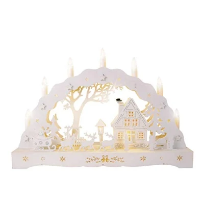 Image of Christmas Workshop LED Wooden Candle Bridge Winter Scene