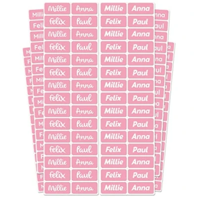Image of melu kids® Stick on Name Labels for Clothes &amp; Items (50), Washable and Personalised Clothing Kids Stickers, Tags School, No Iron Pink