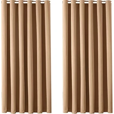 Image of AMEHA Blackout Eyelet Curtains for Living Room Beige Bedroom 66x54 Inch Drop Soft Luxury Curtain 2 Panels with Tiebacks