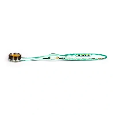 Image of Nano b Antibacterial Manual Toothbrush【Gold &amp; Bamboo Charcoal】 Green Handle Pro Head, Soft Medium Bristles Against Bleeding, Sensitive Teeth Gum Deep Clean Plaque Removal Travel Case