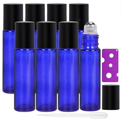 Image of Alledomain 8Pcs 10ml Essential Oils Roller Bottles, Refillable Cobalt Blue Glass Roll on Bottles with Stainless Steel Balls, Include 12 Labels, 1 Dropper &amp; Opener, Perfect for Aromatherapy