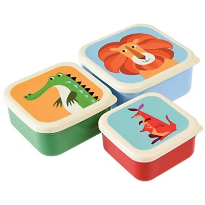 Image of Rex London Children&#039;s Reusable BPA Free Snack Boxes (Set of 3) Choice Design (Colourful Creatures)