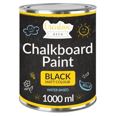 Image of Creative Deco Blackboard Chalkboard Paint 1L Matt Black for Interior Glass Wood MDF Board Concrete Walls Metal Water Based &amp; Non Toxic Chalk Writing Drawing High 10 m² Efficiency