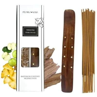 Image of Pearla Nera Dark Wood Incense Sticks with Wooden Holder 40 for Aromatherapy, Meditation, Healing, Spirituality and Relaxation