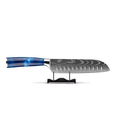 Image of Japanese Damascus Print Onyx Epoxy Santoku Knife (18cm)