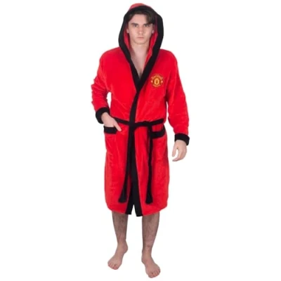 Image of Manchester United FC Official Gift Mens Fleece Dressing Gown Robe Red XL
