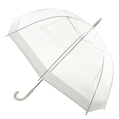 Image of Drizzles Ladies Clear Dome Umbrella Brolly With Matching Crook Handle White