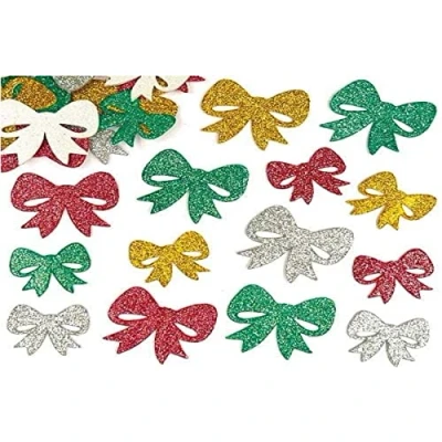 Image of Baker Ross EF943 Christmas Glitter Bow Stickers (Pack of 100), Children to Design and Decorate with, Ideal for Schools, Home Groups, Scrapbooking, Card Crafting Collages, Solid, Assorted, 3 4 cm