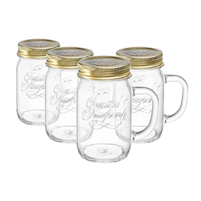 Image of Bormioli Rocco 4x Clear 475ml Quattro Stagioni Glass Preserving Mason Jars Airtight Screw Lids Storage Canning Jam Preserve Container Set