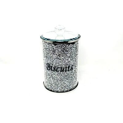 Image of Amazing Gift Silver Diamond Crushed Biscuit Canister Jar Tin Kitchen Storage Trimmings Crystal Filled