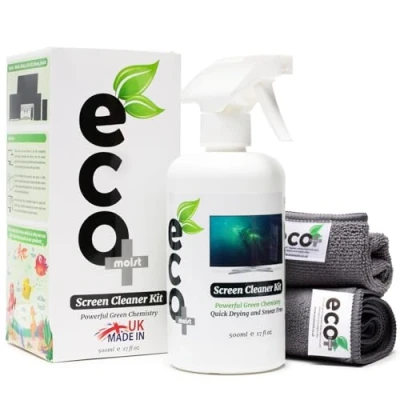 Image of Ecomoist Screen Cleaner 500ml with two Microfibre Towels 40x40cm and 20x20cm Ecofriendly Cleaning Best for LCD LED HDTV Computer Monitors TV iPad iPhone Tablet Smartphone Laptops (500ml)