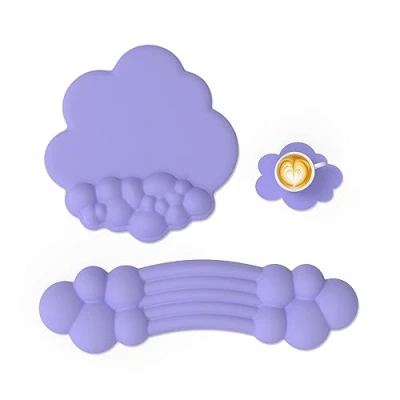 Image of Attack Shark Rainbow Cloud Wrist Rest Combo, Mouse Support for Ergonomic Pain Relief,Cute Desk Accessory Home Office,Non Slip, Palm Set Typing/Gaming/Computer/Laptop Purple