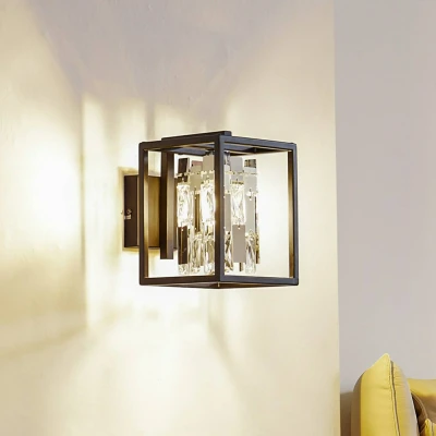 Image of Lucande Arcan wall light, chrome colour/black, crystal glass