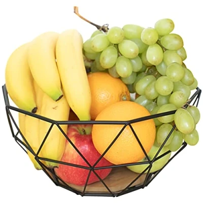 Image of Chefarone Black Fruit Bowl. Kitchen Basket. Metal Bowls. Centerpeice Storage (26x26x12cm)