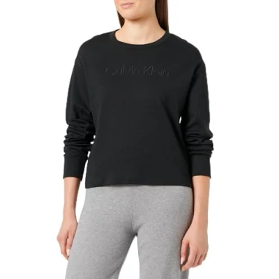 Image of Calvin Klein Women’s Relaxed Crew Neck Stretch Sweatshirt, Black (Black), M