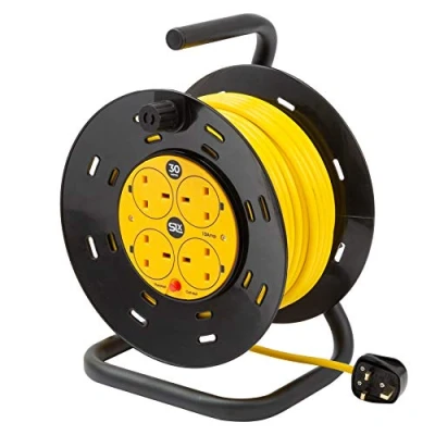 Image of Extension Lead 30m Heavy Duty Cable Reel, 4 Socket Cord Reel UK Plug with Thermal Cut Out Protection 13A Fused