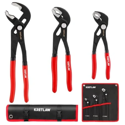 Image of KRETLAW 3 Piece Groove Joint Pliers Set (300mm &amp; 250mm 180mm), Quick Adjustable Water Pump Pliers，Cr V Jaw Tongue and for Home Repair Plumbing