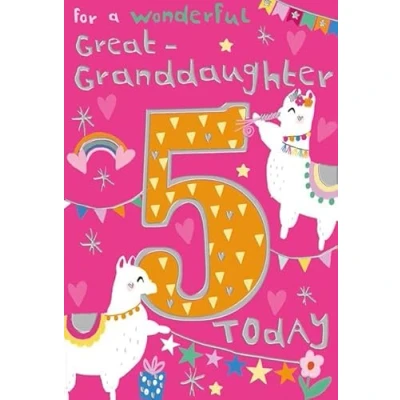 Image of ICG Wonderful Great Granddaughter Birthday Card Age 5 Number Five and Llama Embossed with Foil Details