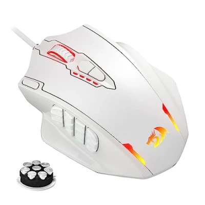 Image of Redragon M908 Impact RGB LED MMO Mouse with Side Buttons Optical Wired Gaming 12,400DPI, High Precision, 20 Programmable Buttons, White
