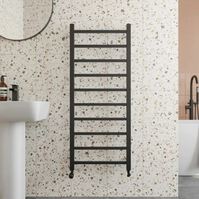 Image of Solaro Square Bar Heated Towel Radiator Matt Black 1200 x 500mm